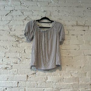 Loft Off the Shoulder White and Black Striped Shirt | Size Small